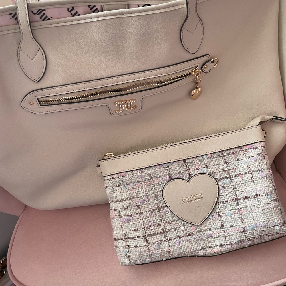 Juicy Couture Pale Pink Tote with Pink Tweed Heart Pouch